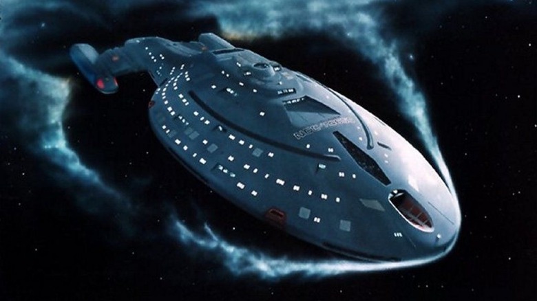 Voyager flies through a space cloud in "Star Trek: Voyager" (1995-2001)