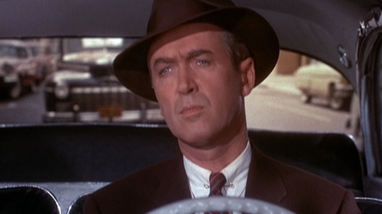 Scottie driving a car in "Vertigo" (1958)