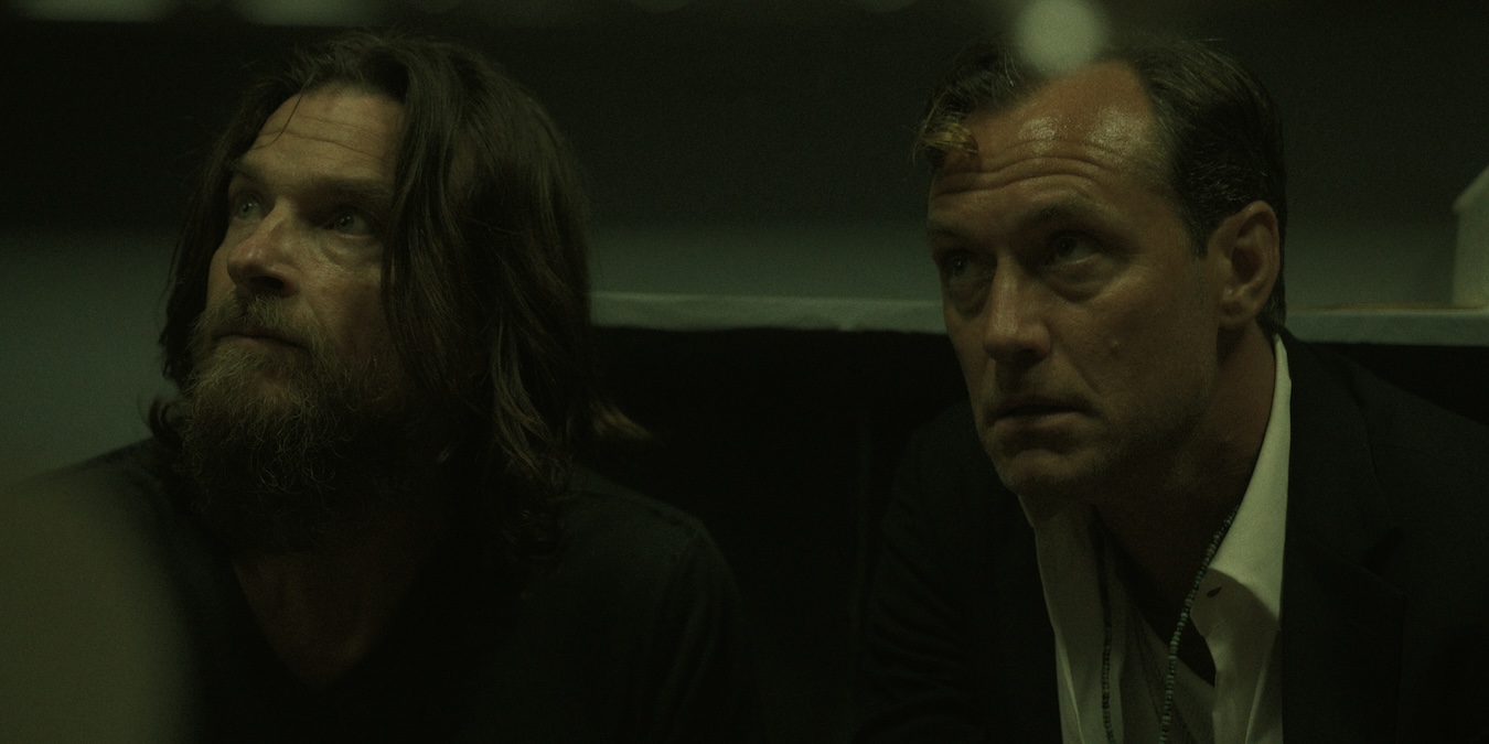 Black Rabbit stars Jason Bateman as Vince, Jude Law as Jake, shown here looking to the right, anxious, wide-eyed