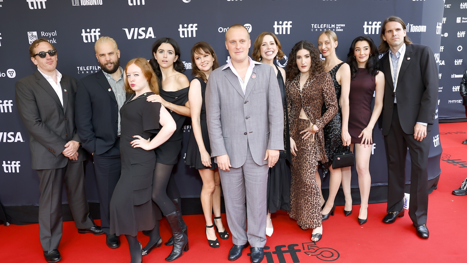 TORONTO, ONTARIO - SEPTEMBER 04: (L-R) Conner O'Malley, Eric Rahill, Ruby McCollister, Leah Hennessey, Claudia O'Doherty, Vanessa Bayer, John Early, Kate Berlant, Emily Allan, Sarah Herman, and Gordon Landenberger attend the premiere of 'Maddie's Secret' during the 2025 Toronto International Film Festival