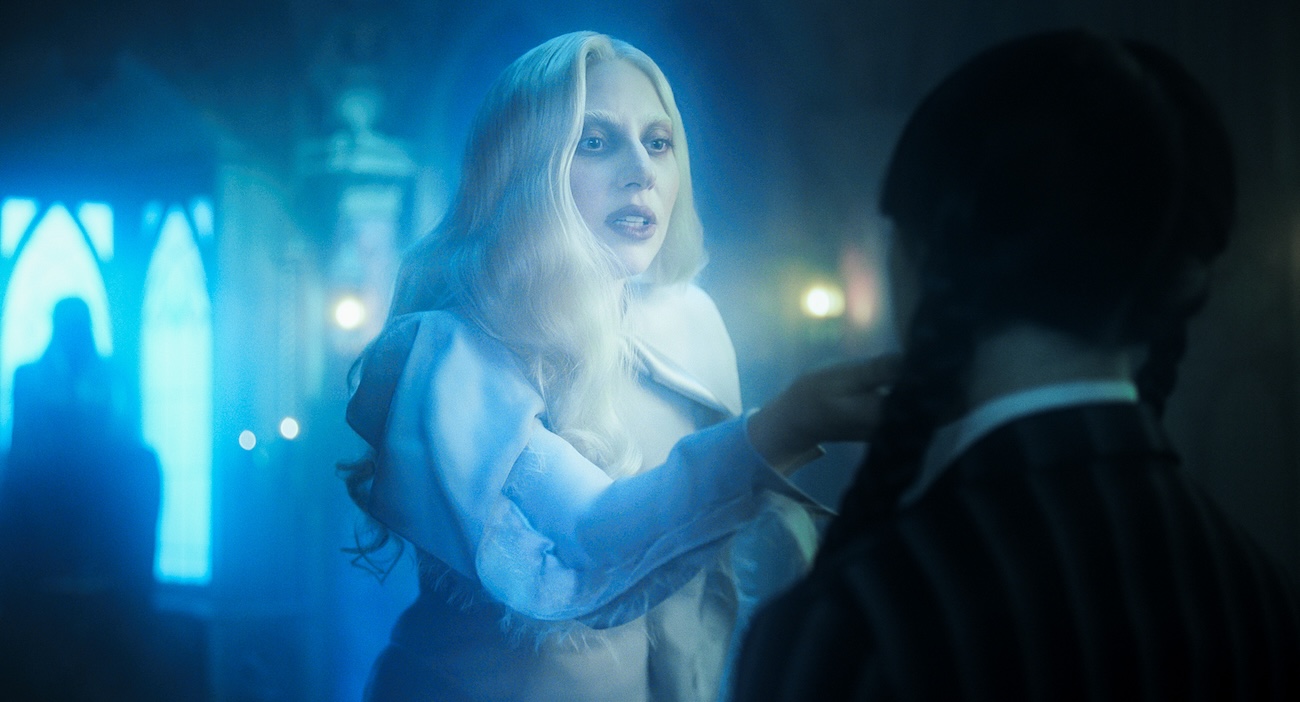 Wednesday. (L to R) Lady Gaga as Rosaline Rotwood, Jenna Ortega as Wednesday Addams in episode 206 of Wednesday. Cr. Courtesy of Netflix© 2025