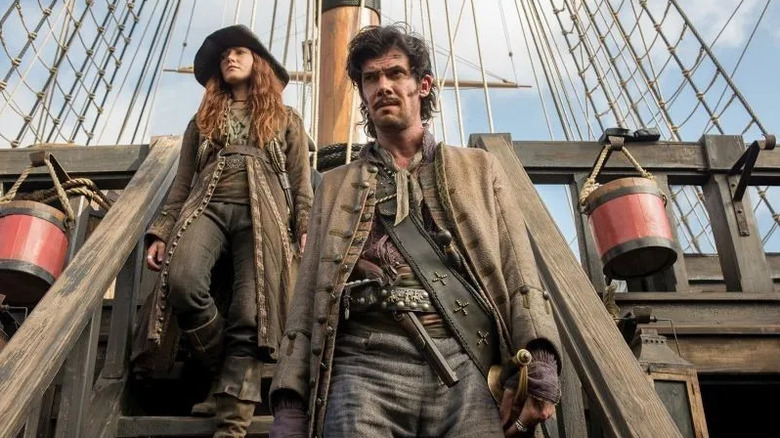 Captain Flint walks down the deck on Black Sails