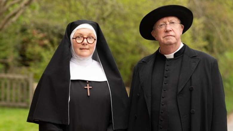 Father Brown and Sister Boniface pose together for a "Father Brown" crossover event