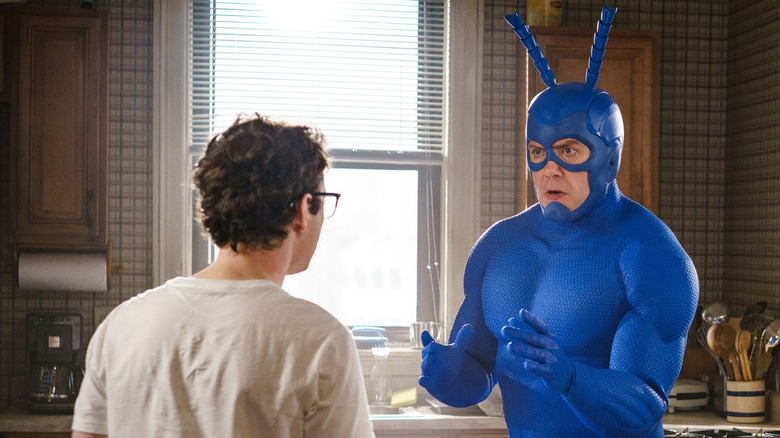 The Tick talking to Arthur on "The Tick" (2016-2019)